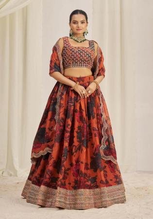 Picture of Pleasing Organza Brown Lehenga Choli