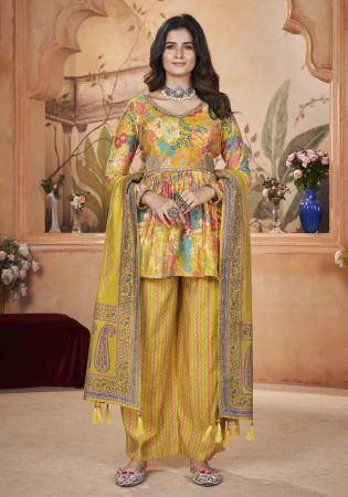 Picture of Sightly Silk Golden Rod Straight Cut Salwar Kameez