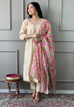 Picture of Statuesque Rayon Beige Readymade Salwar Kameez