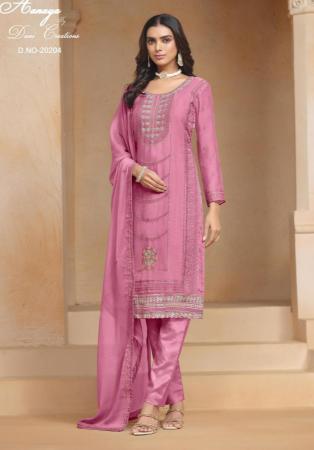 Picture of Chiffon & Organza Light Coral Straight Cut Salwar Kameez