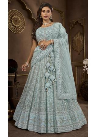 Picture of Magnificent Net Light Blue Lehenga Choli