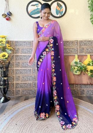 Picture of Alluring Georgette Dark Orchid Saree