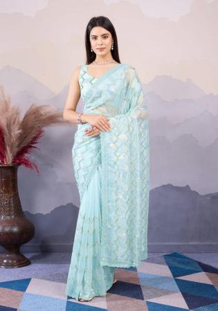 Picture of Classy Net Powder Blue Saree