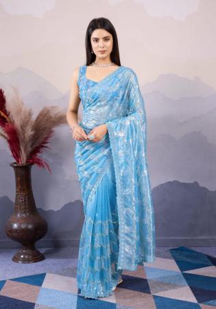 Picture of Delightful Net Cornflower Blue Saree