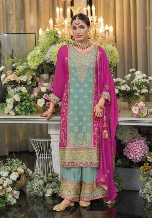 Picture of Marvelous Chiffon Cadet Blue Readymade Salwar Kameez