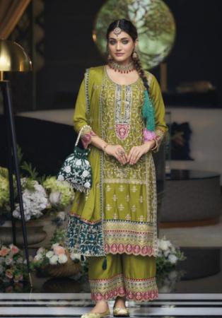 Picture of Delightful Chiffon Olive Drab Readymade Salwar Kameez