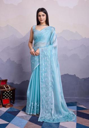 Picture of Stunning Silk Pale Turquoise Saree