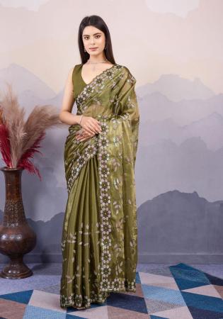 Picture of Pretty Silk Dark Olive Green Saree