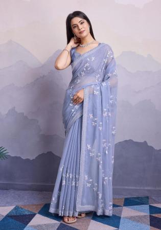 Picture of Resplendent Chiffon Dark Slate Blue Saree