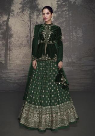 Picture of Resplendent Silk Dark Green Anarkali Salwar Kameez