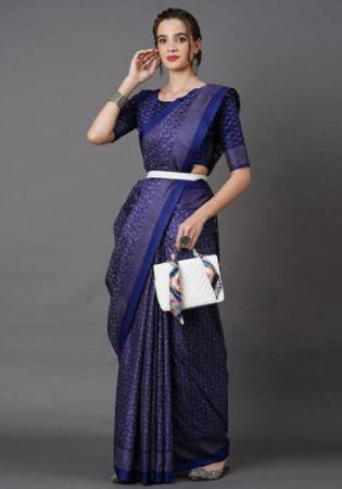 Picture of Splendid Cotton & Crepe & Silk Midnight Blue Saree