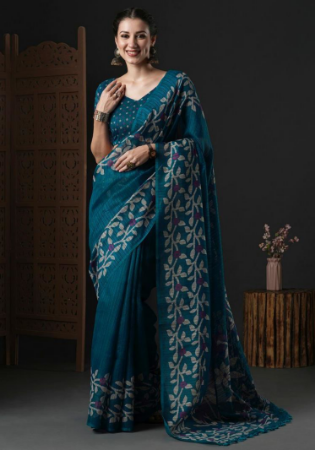 Picture of Statuesque Cotton & Crepe & Silk Navy Blue Saree