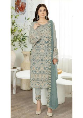 Picture of Georgette Dark Grey Straight Cut Salwar Kameez