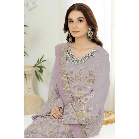 Picture of Georgette Dark Grey Straight Cut Salwar Kameez