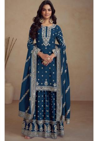 Picture of Silk Midnight Blue Straight Cut Salwar Kameez