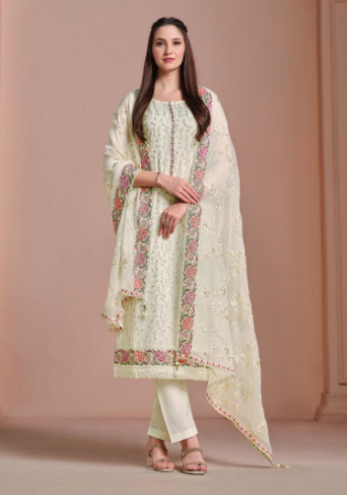 Picture of Appealing Chiffon Off White Straight Cut Salwar Kameez