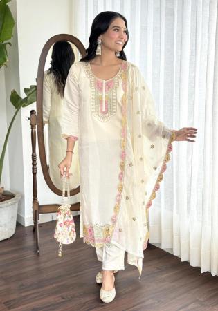 Picture of Delightful Chiffon Beige Straight Cut Salwar Kameez