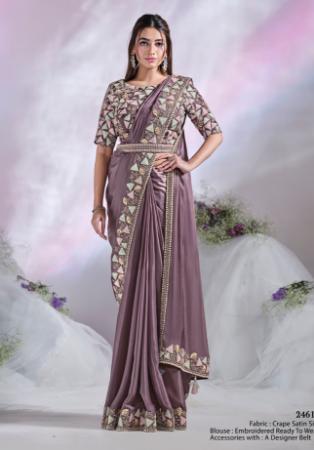 Picture of Graceful Crepe & Satin & Silk Grey Lehenga Sarees