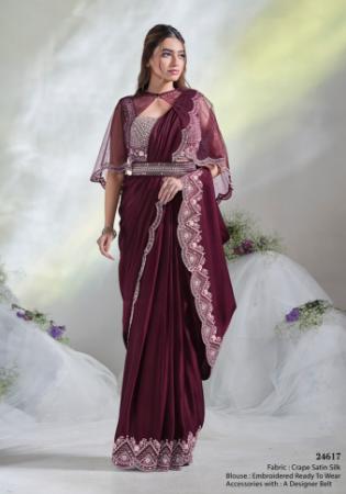 Picture of Crepe & Satin & Silk Dark Olive Green Lehenga Sarees