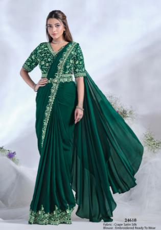 Picture of Crepe & Satin & Silk Dark Green Lehenga Sarees