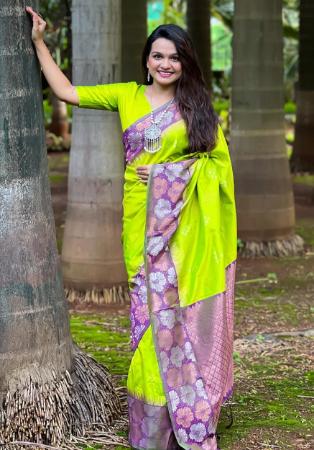 Picture of Gorgeous Silk Chartreuse Saree