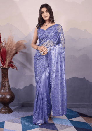 Picture of Radiant Net Light Steel Blue Saree