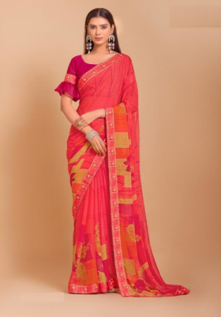 Picture of Amazing Chiffon Tomato Saree