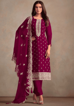 Picture of Organza Saddle Brown Straight Cut Salwar Kameez