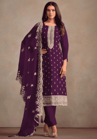 Picture of Enticing Organza Purple Straight Cut Salwar Kameez