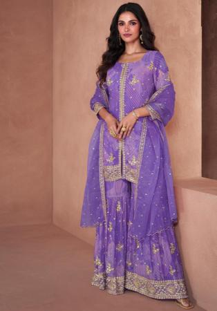 Picture of Alluring Georgette Purple Straight Cut Salwar Kameez