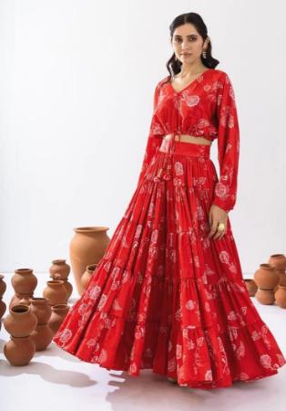 Picture of Ravishing Chiffon Dark Red Readymade Lehenga Choli