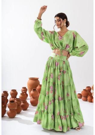 Picture of Ideal Chiffon Dark Khaki Readymade Lehenga Choli