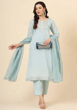 Picture of Silk Light Steel Blue Readymade Salwar Kameez