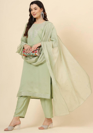 Picture of Good Looking Silk Dark Sea Green Readymade Salwar Kameez