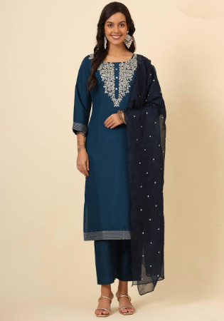 Picture of Sightly Silk Midnight Blue Readymade Salwar Kameez