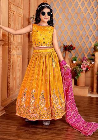 Picture of Statuesque Chiffon Orange Kids Lehenga Choli