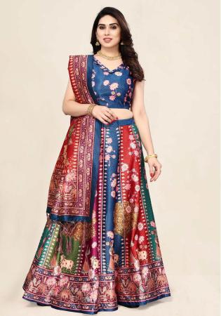 Picture of Exquisite Satin & Silk Dark Slate Blue Lehenga Choli