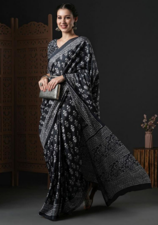 Picture of Excellent Silk Dark Slate Grey Saree