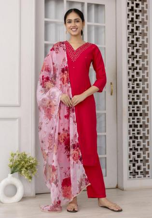 Picture of Wonderful Chiffon Red Readymade Salwar Kameez