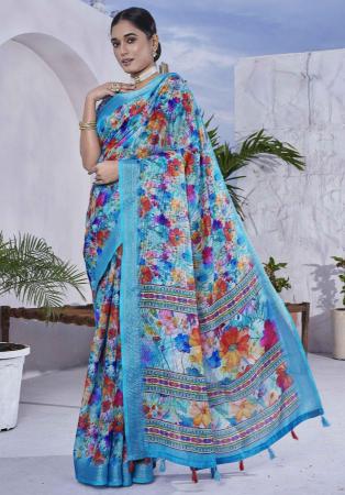 Picture of Admirable Linen Medium Turquoise Saree