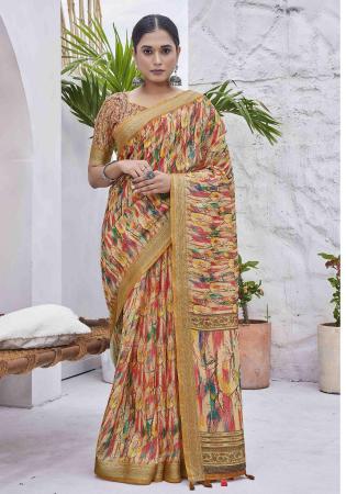 Picture of Splendid Linen Burly Wood Saree