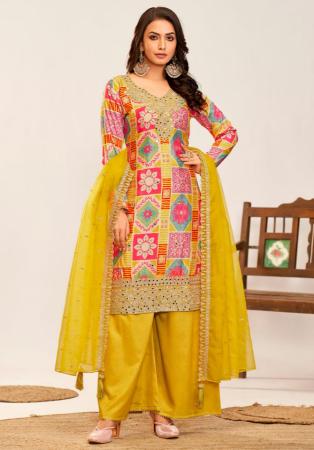 Picture of Ideal Chiffon Golden Straight Cut Salwar Kameez