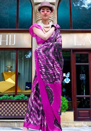 Picture of Beauteous Satin Dark Magenta Saree