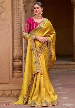 Picture of Well Formed Silk & Organza Dark Golden Rod Saree