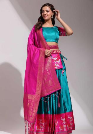 Picture of Statuesque Silk Turquoise Lehenga Choli