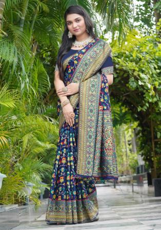 Picture of Marvelous Satin & Silk Dark Slate Blue Saree