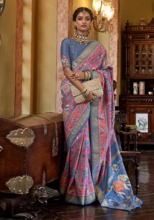 Picture of Beautiful Silk Dark Slate Blue Saree