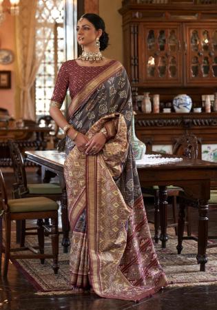 Picture of Pretty Silk Dark Olive Green Saree