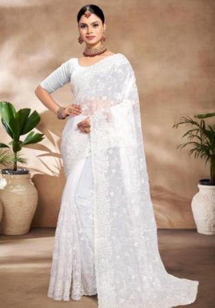 Picture of Fine Silk White Smoke Saree