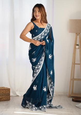 Picture of Charming Georgette Midnight Blue Saree